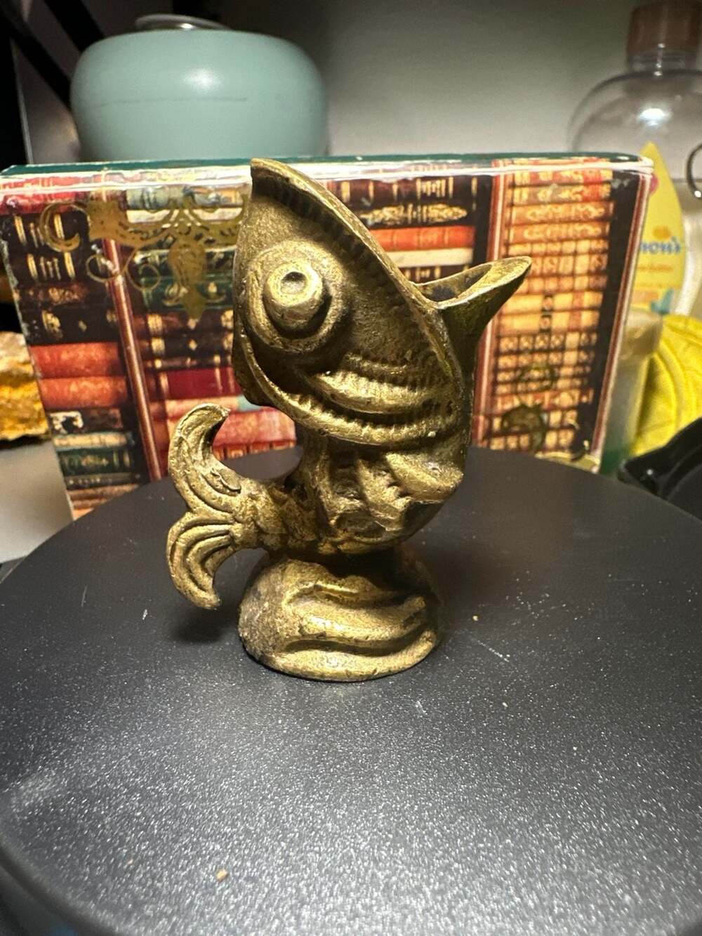 Rare Antique Primitive Hand Made Bronze Brass Fish Ashtray Figure